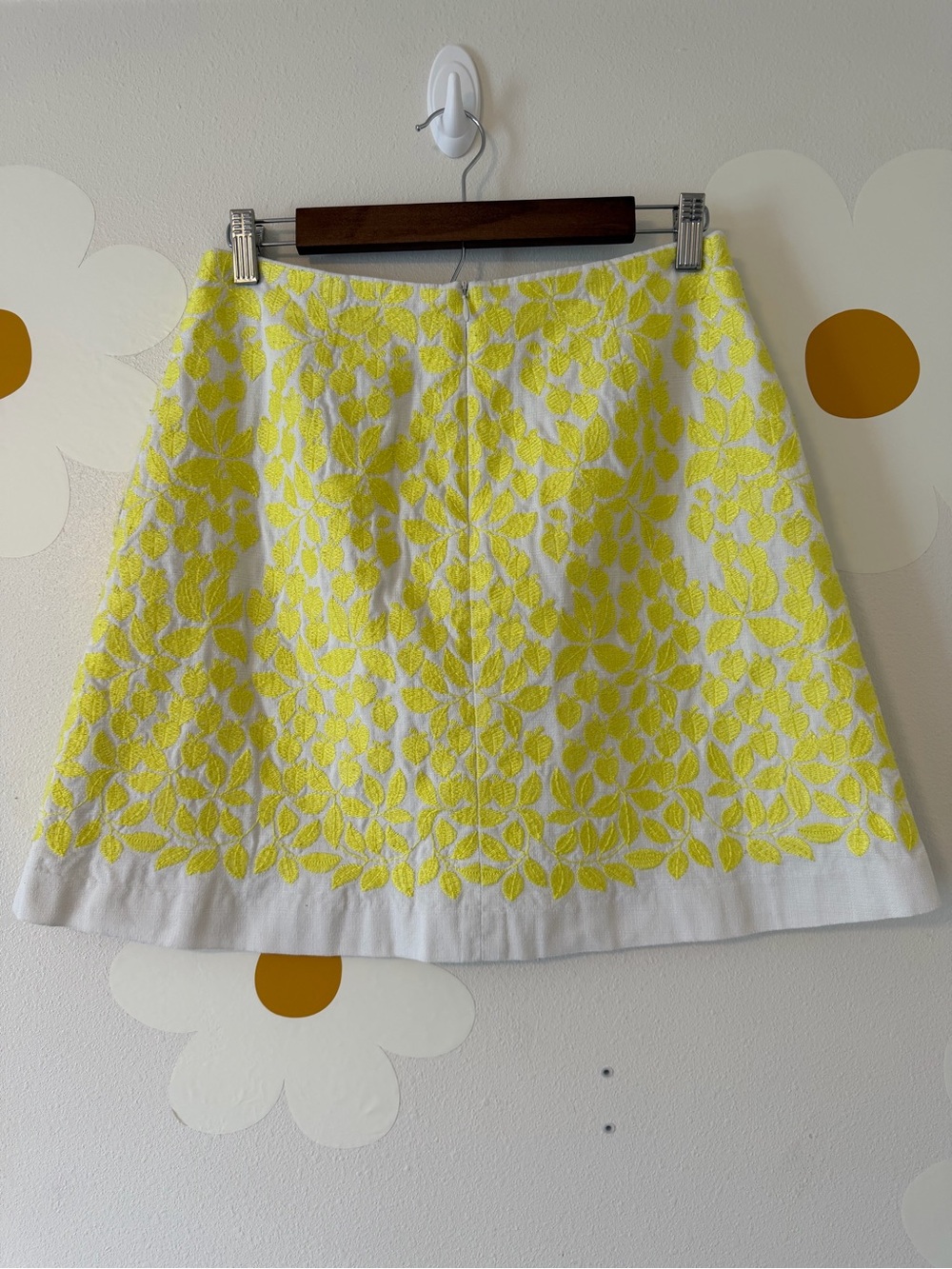 Boden Yellow and Cream Leaf Embroidered A-Line Mini Skirt - Picture 5 of 11